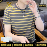 XJSGS官方國際正品牌男士高端t恤短袖2025夏季條紋爸爸裝體恤輕奢男裝 高檔灰色【現(xiàn)貨速達】 M 【建議90-105斤】