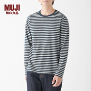 無(wú)印良品 MUJI 男式 印度棉天竺編織 圓領(lǐng)長(zhǎng)袖T恤 M9AB232 灰色X橫條 M
