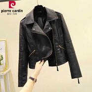 皮爾卡丹（pierre cardin）歐洲站皮衣外套女士2025年春秋冬裝新款女短款加絨修身機車皮夾克 黑色現(xiàn)貨 XS (建議70-85斤)