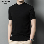 利郎短袖T恤2025夏季新款針織衫男士薄款圓領(lǐng)純色修身上衣 黑色9986 XL 175/