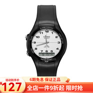 卡西歐(CASIO)手表數(shù)字指針雙顯學(xué)生表男表 白盤黑色橡膠帶AW-90H-7B