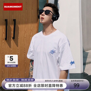 SuaMoment抓痕小爪子字母短袖男潮流街頭寬松純棉情侶T恤伯遠(yuǎn)同款 白色 S