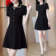 皮爾卡丹（pierre cardin）小黑裙赫本風(fēng)輕歐美連衣裙女2025夏季新款氣質(zhì)小個(gè)子顯瘦裙子短裙 黑色 2XL 【建議125-140】