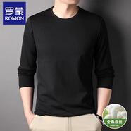 羅蒙（ROMON）桑蠶絲長(zhǎng)袖t恤男春秋季2025新款商務(wù)休閑圓領(lǐng)純色棉體恤衫男 DX7701黑色 圓領(lǐng)T恤 打底衫 L 170 建議120-135斤