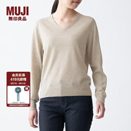 無印良品 MUJI 女式 羊毛桑蠶絲 V領(lǐng)毛衣 BAC02A0A 長袖針織衫 燕麥色 XS