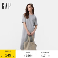 GAP女裝2025夏季新款棉質(zhì)刺繡logo短袖連衣裙寬松舒適T恤裙764730