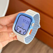 樂諾（LENUO）樂諾套裝版適用蘋果iwatchS10手表表帶保護(hù)殼撞色applewatchs9表 白配薄霧藍(lán)藍(lán)白色殼 46mmiwatch S10 送膜透明套