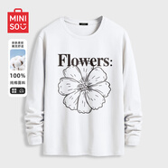 名創(chuàng  )優(yōu)品（MINISO）純棉t恤男大碼潮牌圓領(lǐng)長(cháng)袖200斤胖子男裝衣服休閑簡(jiǎn)約內搭打底衫 白色(m線(xiàn)條花朵) XL 180(體重140-160斤左右)