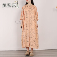 筱笙記日系森女文藝范大碼寬松棉襯衫連衣裙女短袖夏裝休閑長(zhǎng)款襯衣裙 桔紅色 均碼