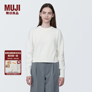 無(wú)印良品（MUJI）女式 棱紋編織 圓領(lǐng)短款針織衫 長(cháng)袖女款 女裝 薄款毛衣 米白色 M (160/84A)