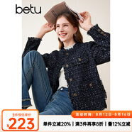 百圖betu女裝秋冬新款短外套ins風(fēng)摩登款圓領(lǐng)小香風(fēng)外套女2310T60 黑色 M