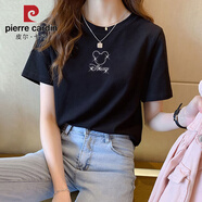 皮爾卡丹（pierre cardin）歐洲站女裝2025年新款燙鉆潮白色t恤女短袖寬松打底衫內(nèi)搭夏 燙鉆米奇頭黑色短袖 L 建議105-115斤