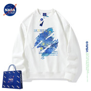 NASA LIKE官方重磅衛衣男春秋季新款印花圓領(lǐng)長(cháng)袖t恤男士落肩袖上衣打底衫 25新款白色 新面料 XL