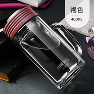 哈爾斯（HAERS）玻璃杯400mL帶蓋手柄把雙層隔熱便攜辦公室水杯過濾泡茶杯 400毫升 紫蘇棕
