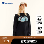 Champion冠軍秋季新款情侶長袖T恤白色印花復(fù)古圓領(lǐng)衛(wèi)衣潮流 黑色 L