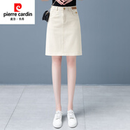 皮爾卡丹（pierre cardin）休閑半身裙女2025新款夏季薄款高腰純棉直筒A字裙中長款包臀短裙 米白色 S 26
