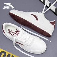 安踏男鞋小白鞋子男款冬季新款皮面防潑水板鞋防滑休閑鞋男士運動(dòng)鞋 【網(wǎng)紅爆款】象牙白/絳紅色 42 【正品保障 假一罰十】