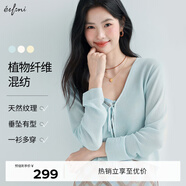 伊芙麗（eifini）伊芙麗亞麻面料透氣舒適系帶薄款防嗮罩衫針織開(kāi)衫2025夏季新小衫 藍色 S 80-110斤