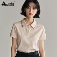 美衣工匠（ARTAN HX）設(shè)計(jì)感重工刺繡短袖T恤女夏2025新款洋氣個(gè)性時(shí)尚百搭polo衫上衣 杏色 2XL