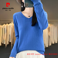 皮爾卡丹（pierre cardin）一線成衣100純羊毛V領(lǐng)打底衫女2025新款秋冬內(nèi)搭寬松顯瘦針織毛衣 牛仔藍(lán) S