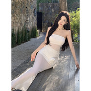 妙奕嘉白色連衣裙裙子女夏季2025新款度假風包臀長裙法式純欲海邊沙灘裙 海邊度假風透視網(wǎng)紗白色抹胸裙 M