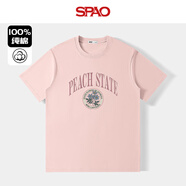 SPAO夏季潮流純棉短袖T恤男女同款復(fù)古印花圓領(lǐng)半袖體恤SPDX25SD01LD 粉#SP復(fù)古花紅 L