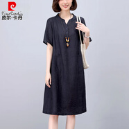 皮爾卡丹（pierre cardin）萊賽爾天絲裙子2025新款夏季顯瘦大碼氣質(zhì)媽媽巨好看洋氣減齡裙子 藏青 2XL 137-148斤左右