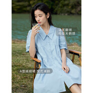 茵曼（INMAN）田園風(fēng)Polo領(lǐng)連衣裙女裝2025夏季新品泡泡袖裙子 淺水藍-新  S