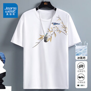 真維斯（Jeanswest）青少年運動(dòng)短袖男夏季速干冰絲T恤學(xué)生中國風(fēng)涼感大碼寬松跑步衫 白色(燕南飛左側標) 4XL (體重205-230斤)