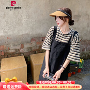皮爾卡丹胖mmt恤背帶裙兩件套洋氣連衣裙女大碼顯瘦休閑減齡套裝裙夏歐美 黑色(單件背帶裙) 3XL 建議180-195斤