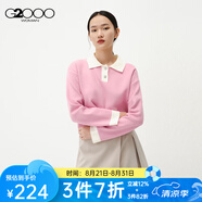 G2000【防靜電】G2000女裝FW23商場(chǎng)新款柔軟舒適翻領(lǐng)短款長(cháng)袖毛衣 桃紅色 M