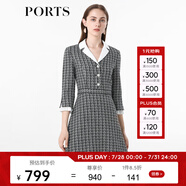 PORTS寶姿女裝 秋冬新品收腰氣質(zhì)連衣裙ALL9D016JFE033 黑色格子 S (4)