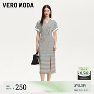 VEROMODA連衣裙女2025夏季新款V領(lǐng)捏褶撞色條紋裙子325261019 本白色 L