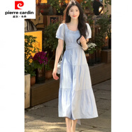 皮爾卡丹法式藍色方領(lǐng)連衣裙女2025夏季新款海邊度假風遮肚溫柔初戀長裙子 藍色【系帶連衣裙】裙長115左右 XL 125-140