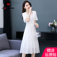 AEMAPE連衣裙女裝2025夏季新款雪紡裙時(shí)尚氣質(zhì)修身收腰顯瘦短袖裙子女 白色 M _[建議85斤-100斤]