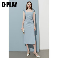 DPLAY2025夏季新款黑色連衣裙女修身吊帶裙長裙赫本小黑裙包臀裙 冰河藍 XL