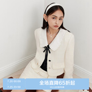 樂町時尚亮片毛邊設(shè)計短外套23秋新款甜美可愛彩扣小香風(fēng)外套 米白（現(xiàn)貨） L