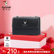 啄木鳥(niǎo)（TUCANO）包包女款2025年牛皮時(shí)尚單肩斜挎包女鏈條包實(shí)用生日禮物 黑色銀鹿【生日禮物禮盒款】