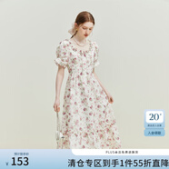 范思藍(lán)恩夏季法式浪漫木耳邊碎花連衣裙U型領(lǐng)泡泡袖高腰裙子新款收腰長裙 白底紅花 M