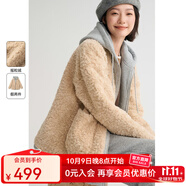 飛鳥和新酒假兩件帶帽外套女保暖2024冬季新款小個(gè)子休閑毛毛外套 駝色HCJ02 S