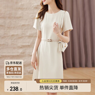 尚都比拉設(shè)計感拼接連衣裙夏季高級感氣質(zhì)百褶裙小個子中長裙子 杏色 S