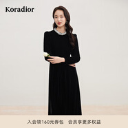珂萊蒂爾【輕禮裙】春絲絨連衣裙收腰重工連衣裙釘珠禮服裙子女 黑色 S