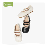 斯納菲女童皮鞋秋季兒童氣質(zhì)公主鞋蕾絲花邊中大童休閑單鞋松露黑27