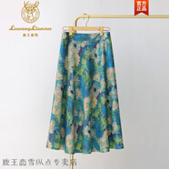 鹿王戀雪感印花半身裙女夏季2025新款高腰顯瘦碎花雪紡中長款大擺裙子 綠色 S