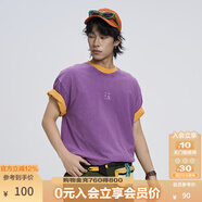 KAMA卡瑪炒雪花復(fù)古水洗短袖T恤2025新款春夏男寬松字母刺繡上衣 紫色 XL