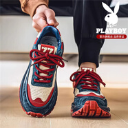 花花公子輕奢高端男鞋2025新款秋冬季潮牌休閑運動(dòng)皮面跑步老爹鞋子男款 米藍 39 標準運動(dòng)碼