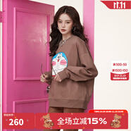 拉拉波波哆啦A夢(mèng)新款設(shè)計(jì)感減齡薄衛(wèi)衣女圓領(lǐng)寬松顯瘦高級(jí)上衣ABCD-WSTS18 咖色 M