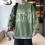 浪古 LAWKUL美式長(zhǎng)袖t恤男士秋冬季新款潮牌衛(wèi)衣字母印花休閑秋裝上衣服 綠色 3XL
