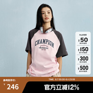 Champion【王俊凱同款】冠軍短袖插肩袖情侶款25夏季新款復(fù)古純棉T恤 粉色/灰色 S