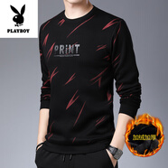花花公子（PLAYBOY）高端純棉長袖t恤男士圓領(lǐng)休閑上衣男春秋裝上衣新款衛(wèi)衣體恤打底 A17 【加絨 】紅色 加厚 M 165建議100-120斤
